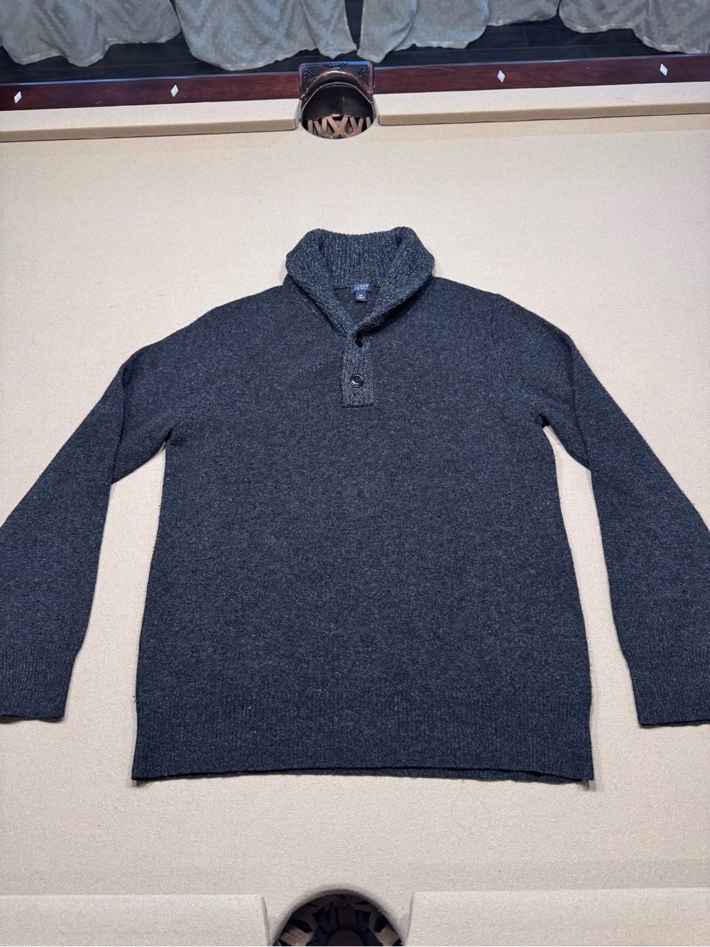 J.Crew men's shawl-collar wool pullover sweater in charcoal gray
